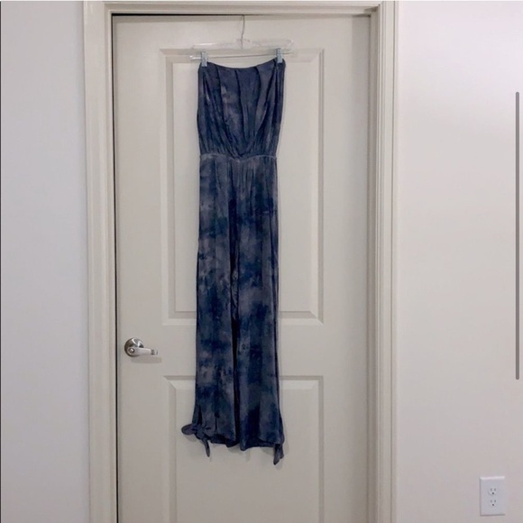 Free People Strapless Jumpsuit Blue Tie Dye Just Float Maxi Casual Resortwear - Picture 2 of 8